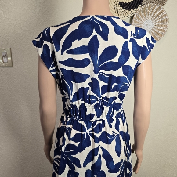 MNG  Long Printed Dress A-line Design Print V-Neck Short Sleeve Ruched Waist - Picture 6 of 12